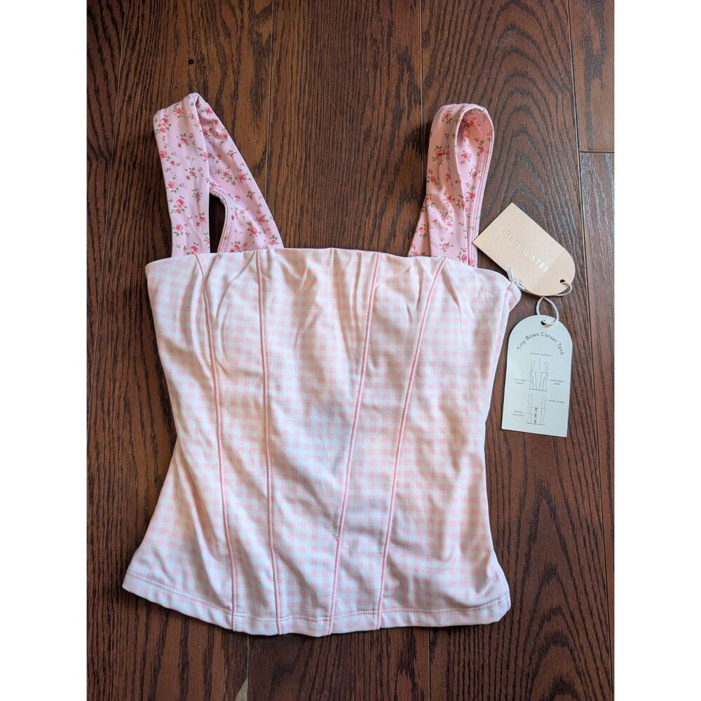 Blogilates New Pink Tiny Bow Ties Corset Tank XS Dainty Coquette Girl